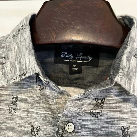 Dirty laundry Boys Size 18 French Bulldog short sleeve 100% cotton Shirt - Picture 2 of 6
